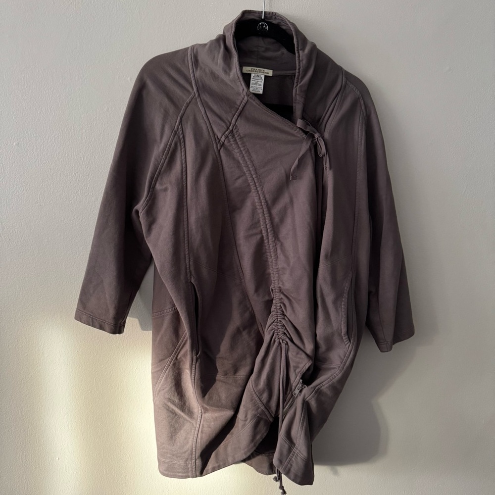 Prairie Underground Moth Coat Taupe Wrap Asymmetric 100% Organic Cotton Small